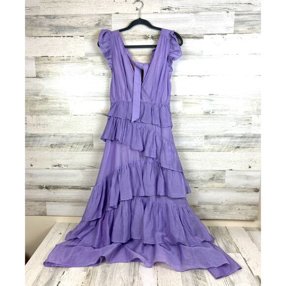 Marie Oliver Women’s 2 Purple Marisol Silk Linen Ruffle Maxi Designer Dress NEW - Picture 3 of 10